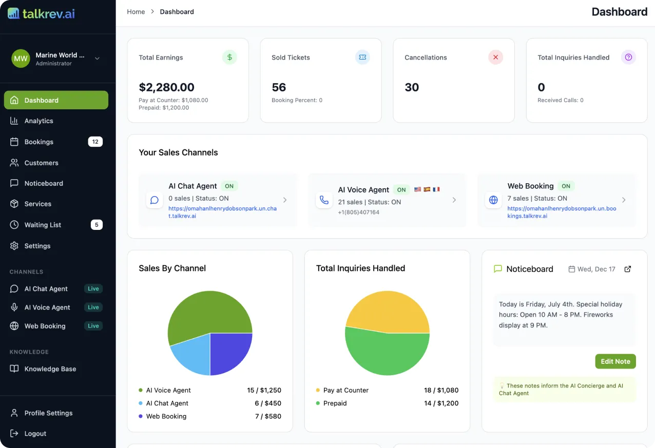 TalkRev dashboard